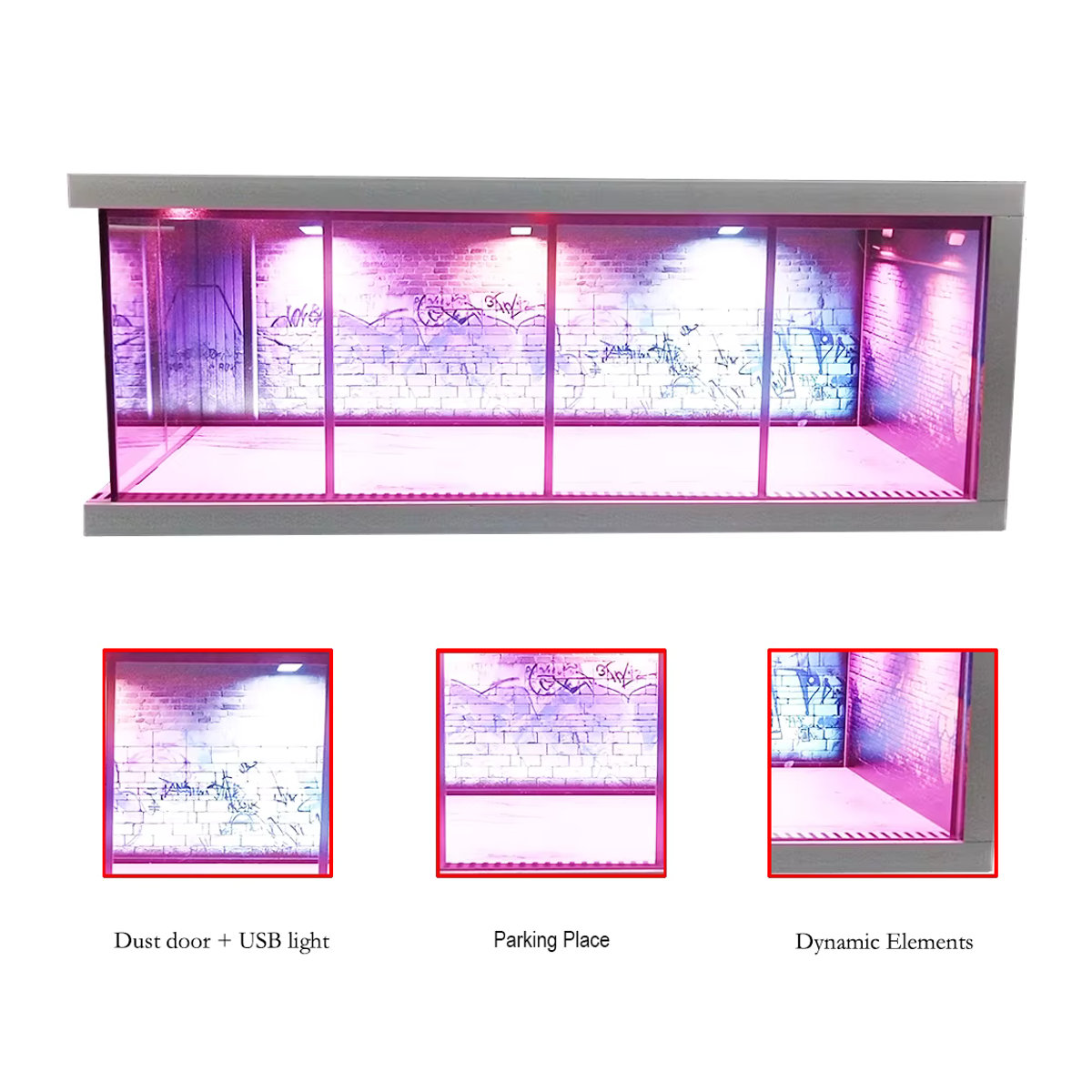 Meiduoxing Garagenszenen-Modell für 1/64 Maßstab Auto-Miniaturen mit LED-Beleuchtung in Blau und Weiß - Bild 2