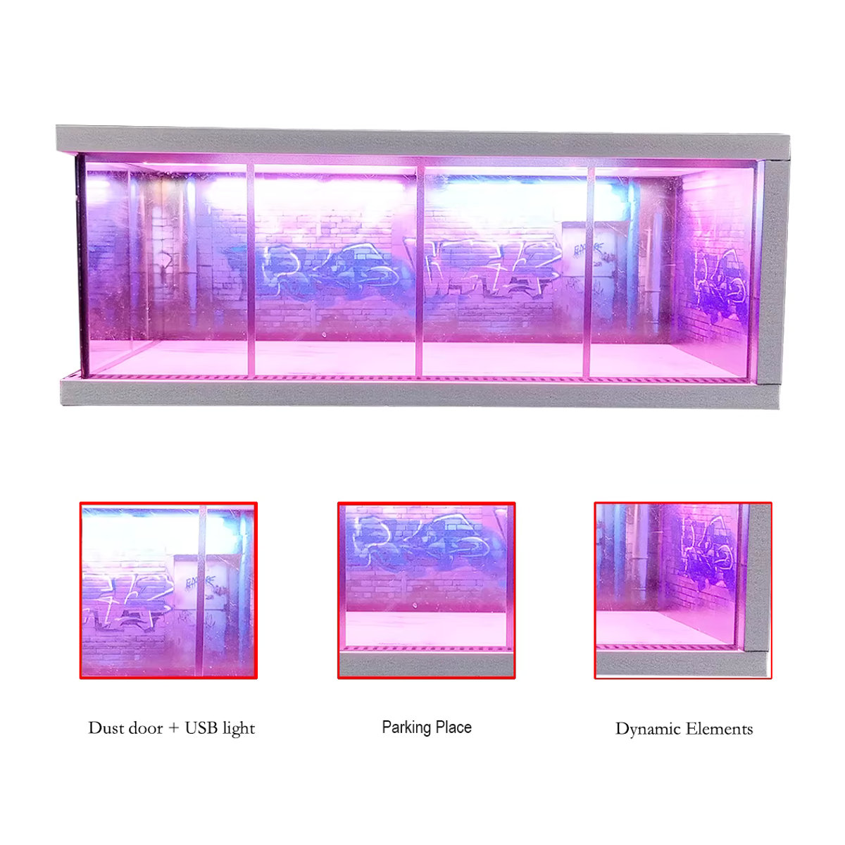 Meiduoxing Garagenszenen-Modell für 1/64 Maßstab Auto-Miniaturen mit LED-Beleuchtung in Blau und Weiß - Bild 3