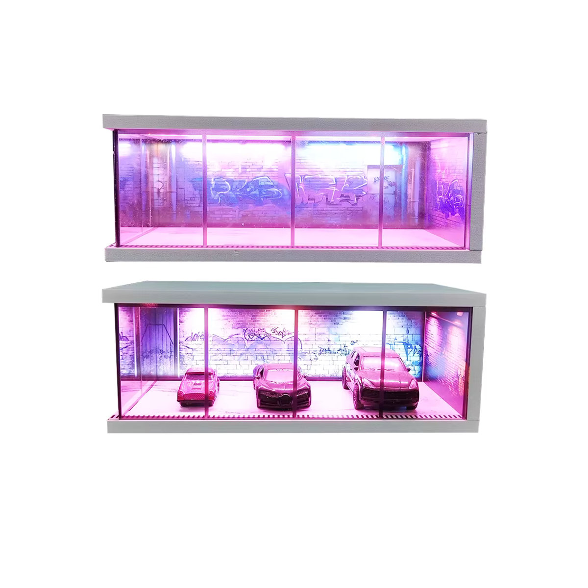 Meiduoxing Garagenszenen-Modell für 1/64 Maßstab Auto-Miniaturen mit LED-Beleuchtung in Blau und Weiß - Bild 4