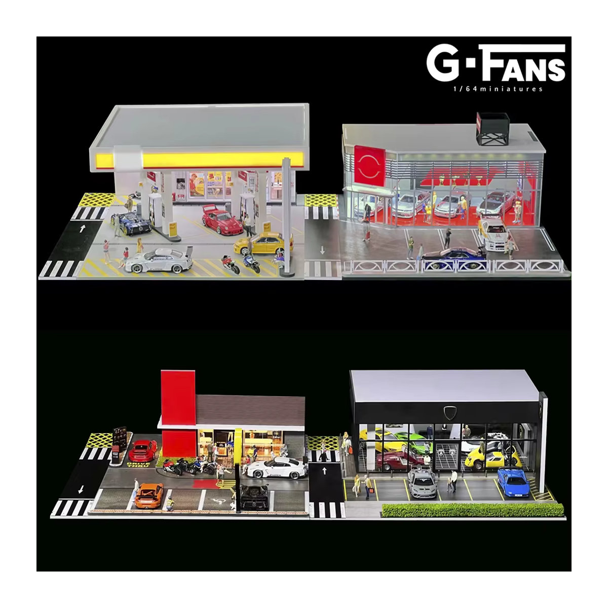 Meiduoxing Miniatur-Autoparkplatz Modell in beleuchteter Version für 1:64 Maßstab, Diorama Autogarage in Mehrfarbig - Bild 4