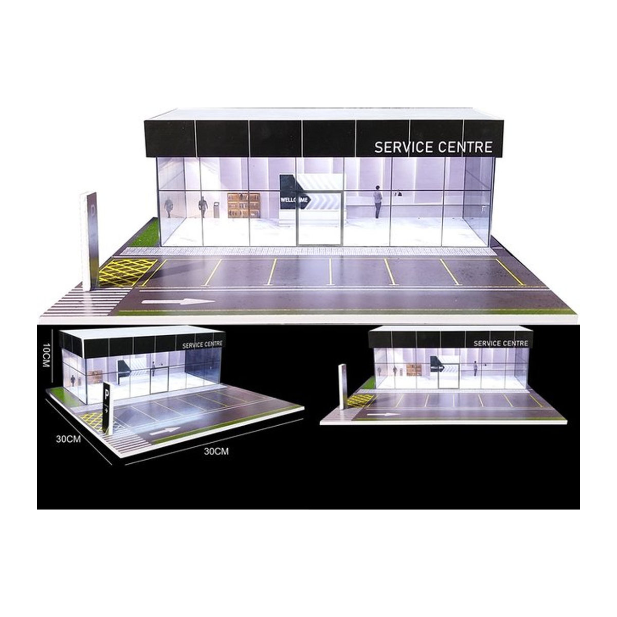 Meiduoxing Miniatur Garage Szene Modell mit USB LED Beleuchtung für Hot Wheels im Maßstab 1/64, Blau/Weiß - Bild 1