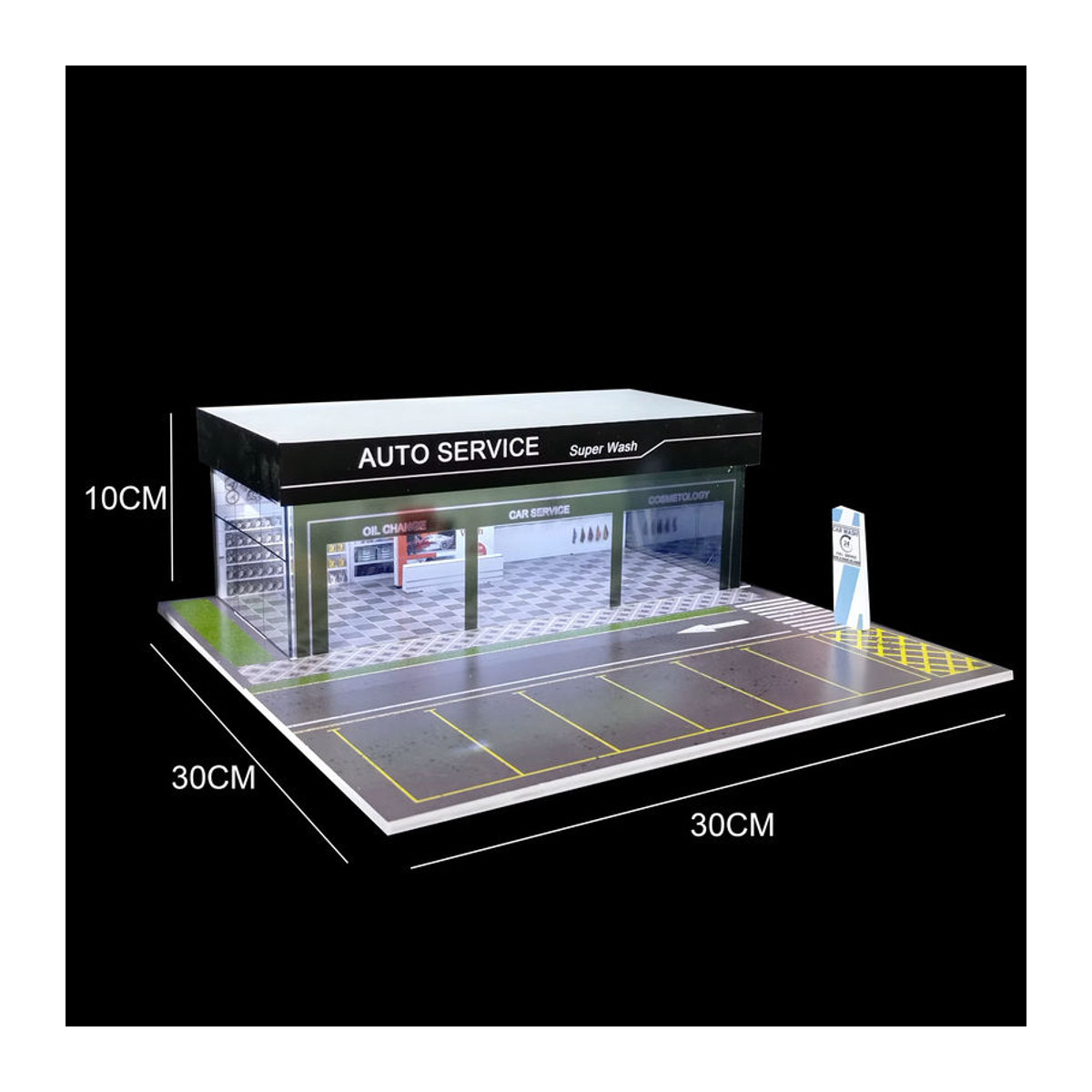 Meiduoxing Miniatur Garage Szene Modell mit USB LED Beleuchtung für Hot Wheels im Maßstab 1/64, Blau/Weiß - Bild 3