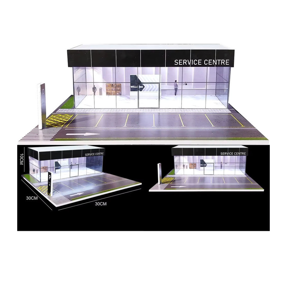 Meiduoxing Miniatur Garage Szene Modell mit USB LED Beleuchtung für Hot Wheels im Maßstab 1/64, Blau/Weiß - Bild 4