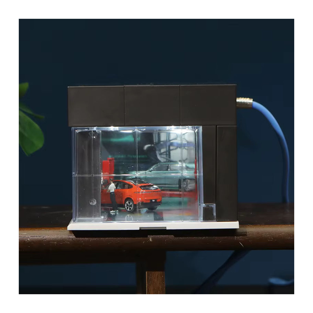 Meiduoxing Sprachgesteuerte Autovitrine im Maßstab 1:64 mit LED-Leuchten, Diorama-Modell Garage als Parksimulator in Schwarz und Braun - Bild 2