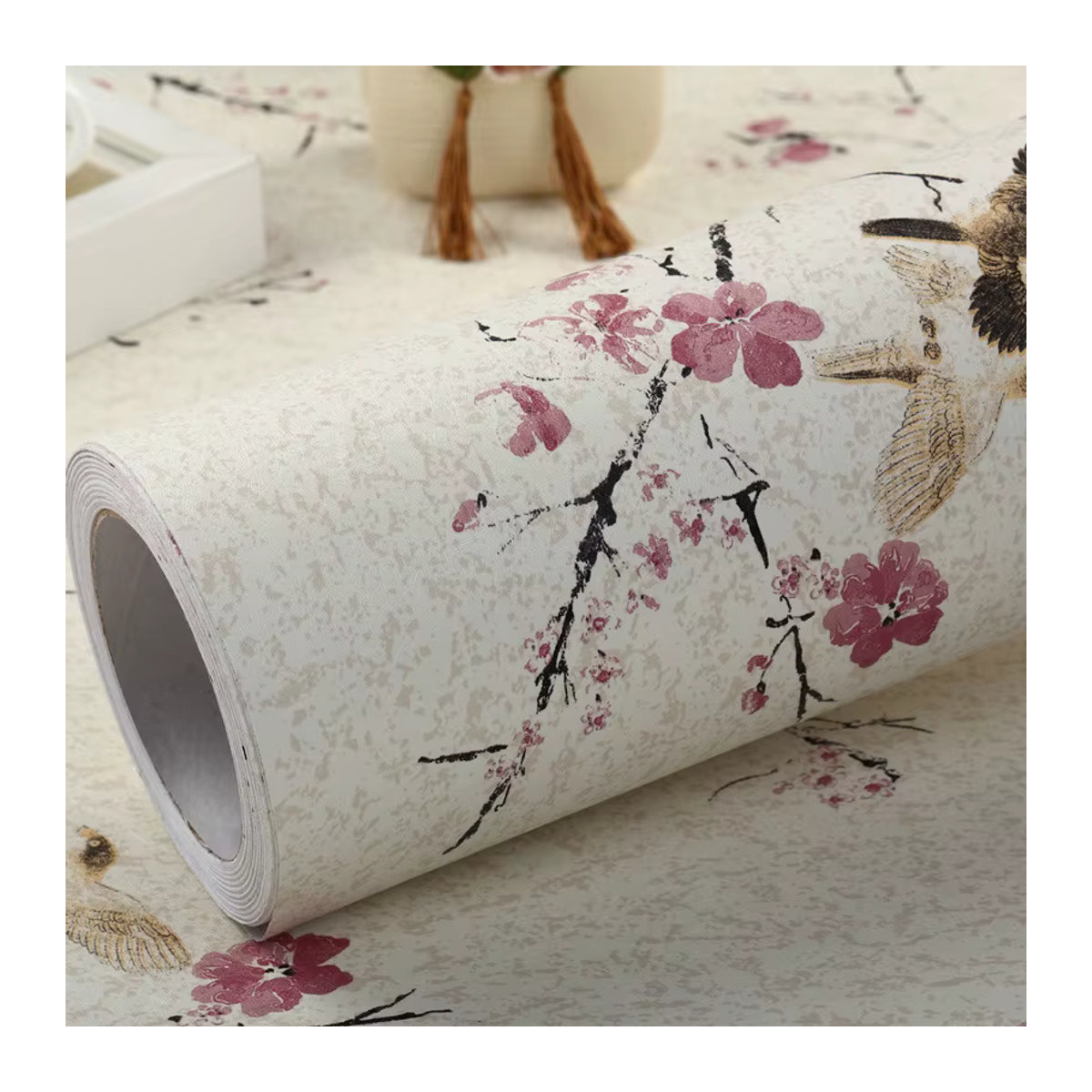 Meihodan Vintage Wandaufkleber mit Vogel- und Blumenmuster in Weiß als selbstklebende Tapete für dein Wohnzimmer und DIY Home Decor - Bild 2