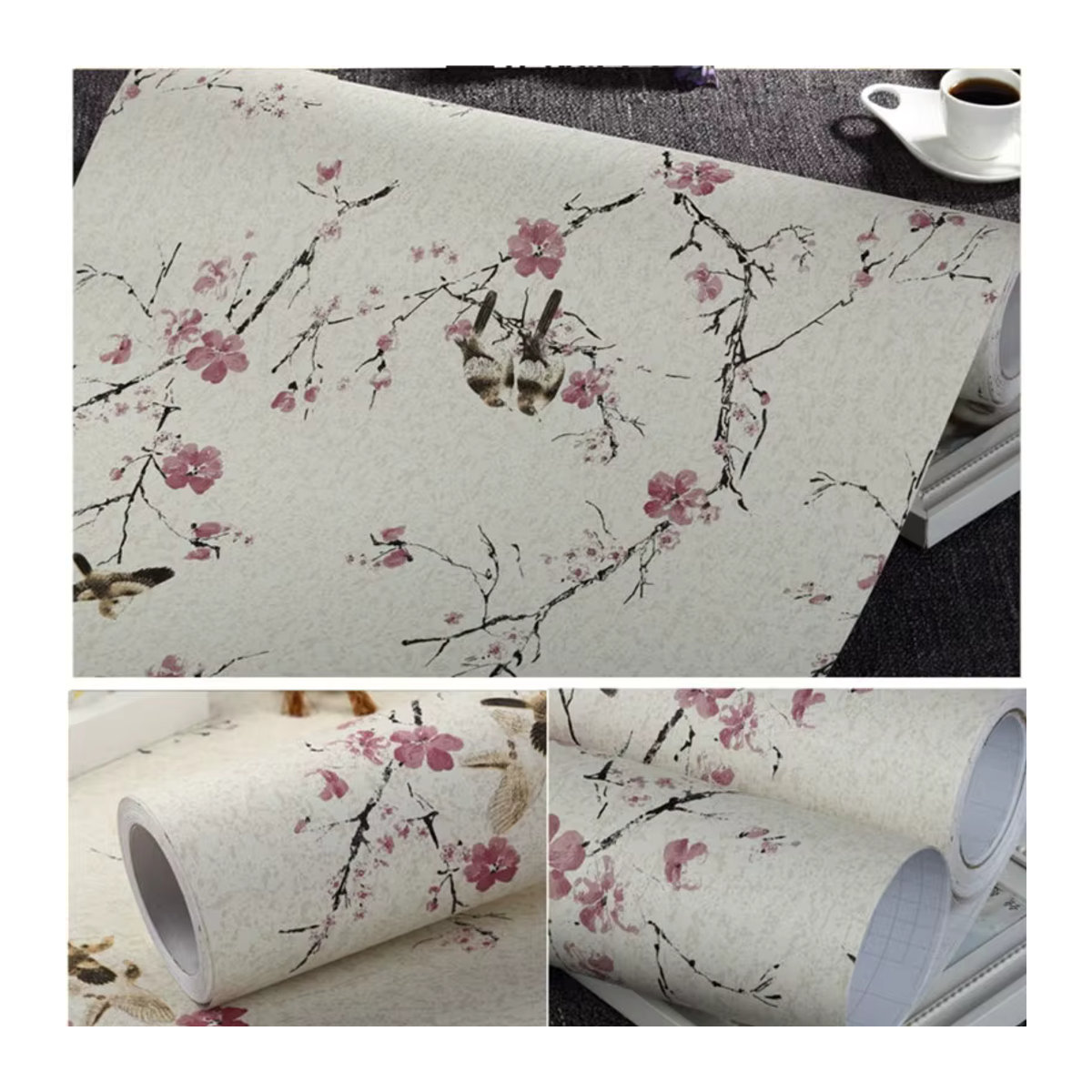 Meihodan Vintage Wandaufkleber mit Vogel- und Blumenmuster in Weiß als selbstklebende Tapete für dein Wohnzimmer und DIY Home Decor - Bild 3