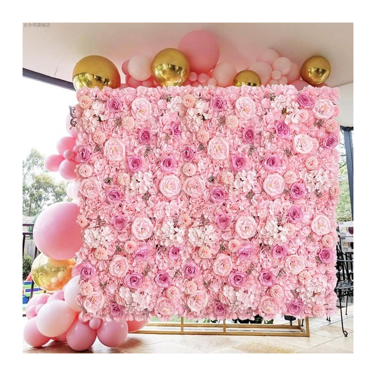 MEIHON Künstliches Blumen Wand Panel mit rosa Rosen für Hochzeitsdekoration und Wandmontage, B/H: 60 x 60 cm - Bild 1