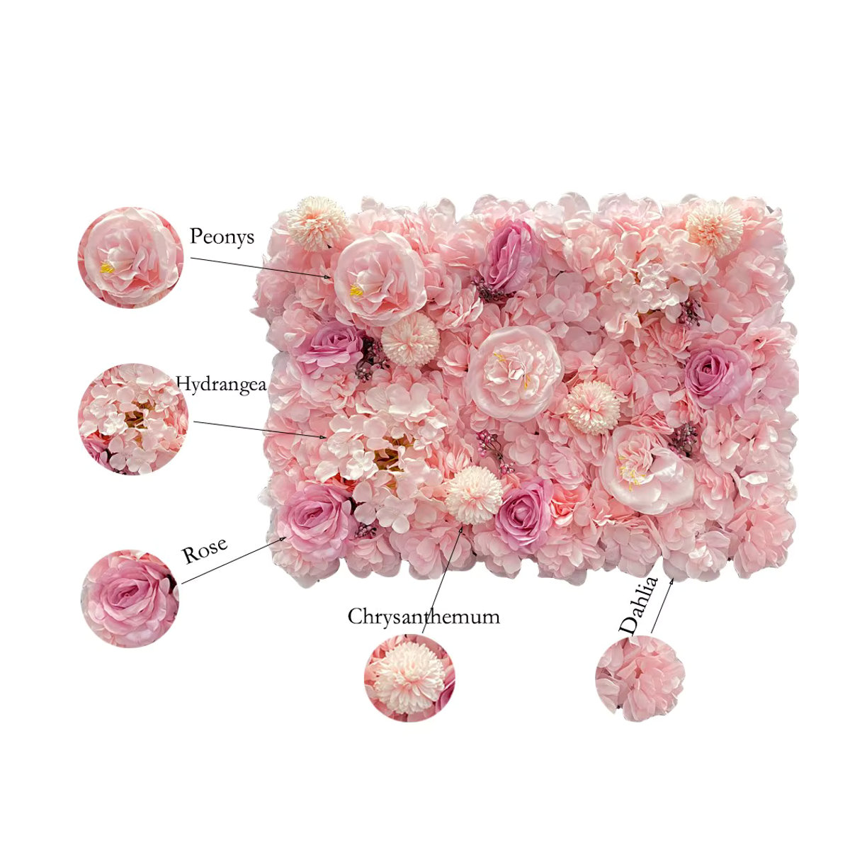 MEIHON Künstliches Blumen Wand Panel mit rosa Rosen für Hochzeitsdekoration und Wandmontage, B/H: 60 x 60 cm - Bild 2