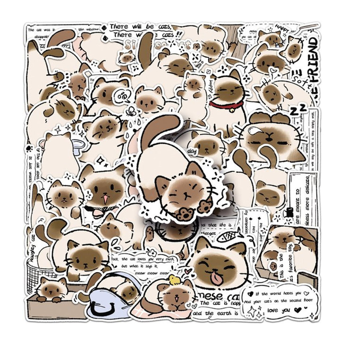 Meilong Siamesische Katze Aufkleber Set, bunte Cartoon Tier Graffiti Sticker für Laptop, Kühlschrank und Gepäck, mehrfarbig - Bild 1