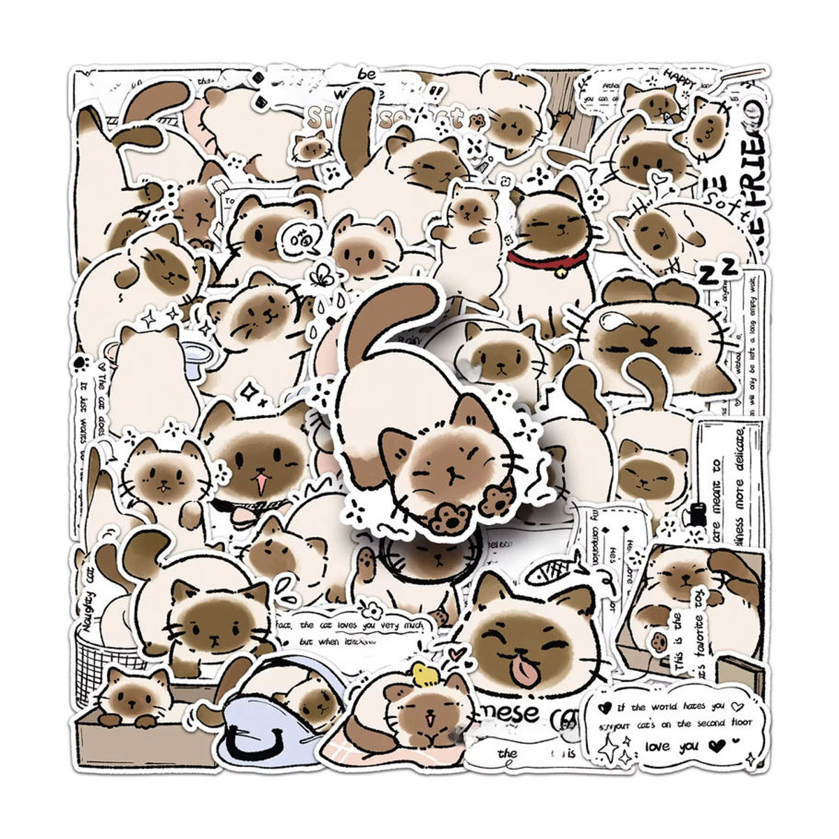 Meilong Siamesische Katze Aufkleber Set, bunte Cartoon Tier Graffiti Sticker für Laptop, Kühlschrank und Gepäck, mehrfarbig - Bild 6