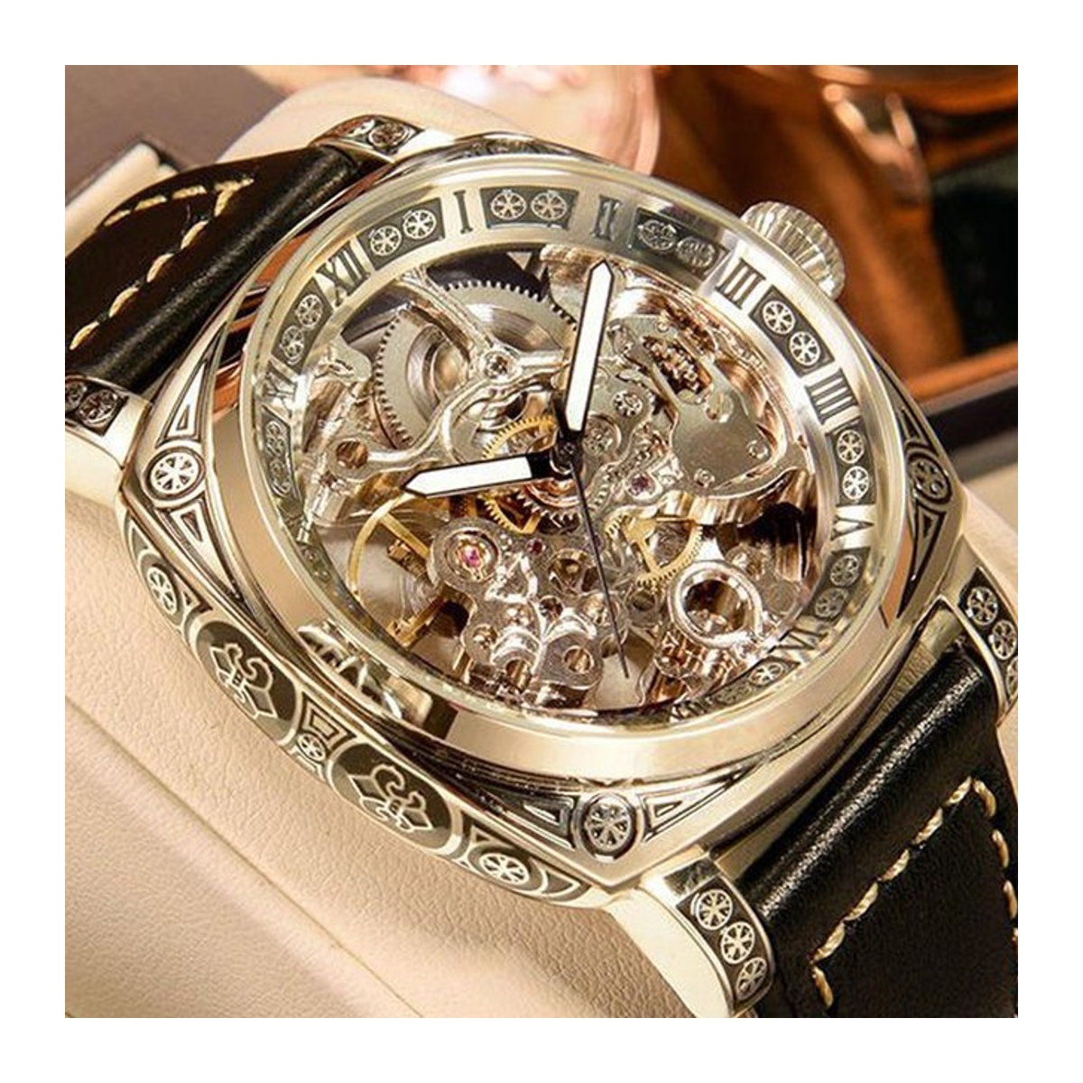 MEIRUIQI Herren Mechanikuhr mit Tourbillon-Hohlmechanik in Schwarz, Analog, Rund, Business-Stil - Bild 1