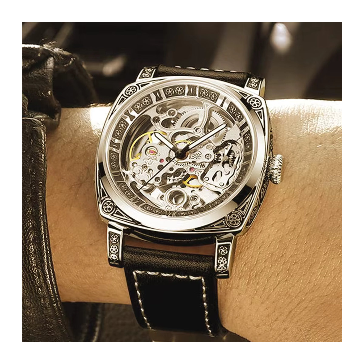 MEIRUIQI Herren Mechanikuhr mit Tourbillon-Hohlmechanik in Schwarz, Analog, Rund, Business-Stil - Bild 2