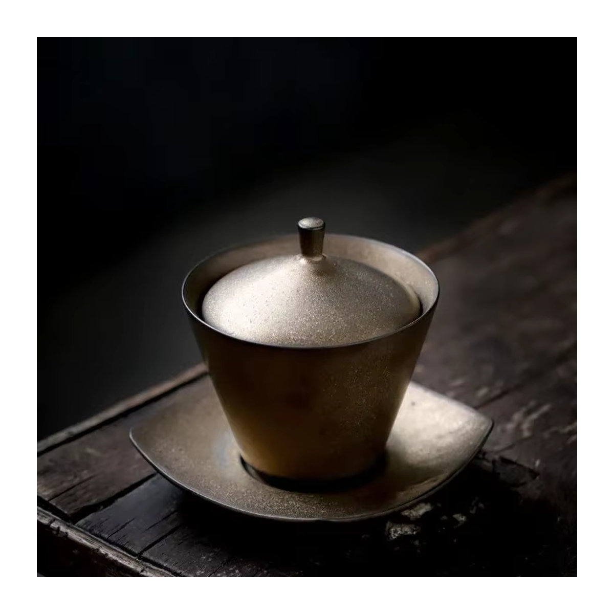 Meister Handwerk Vintage Keramik Gaiwan Tee-Schale mit Abdeckung in Gold und Braun - Bild 6