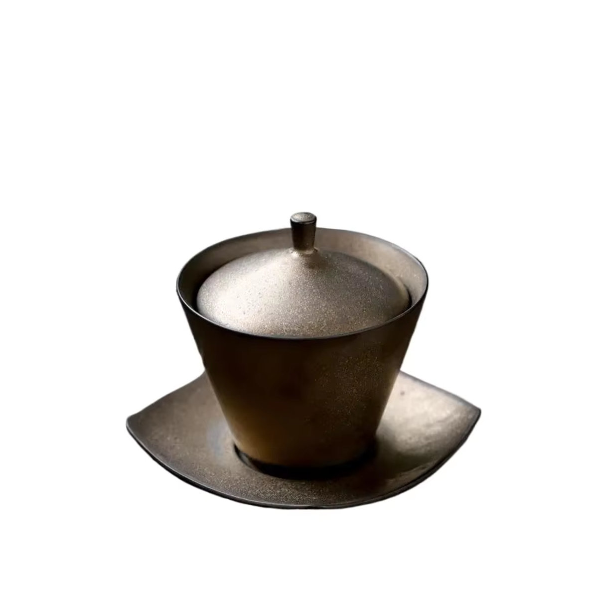 Meister Handwerk Vintage Keramik Gaiwan Tee-Schale mit Abdeckung in Gold und Braun - Bild 7