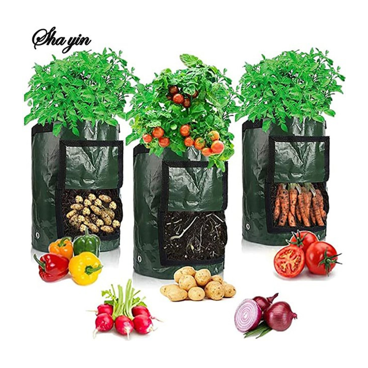 Meizhi Kartoffelpflanzsäcke, runde dunkelgrüne atmungsaktive Pflanzentaschen für Gartenbau und Setzlinge - Bild 1