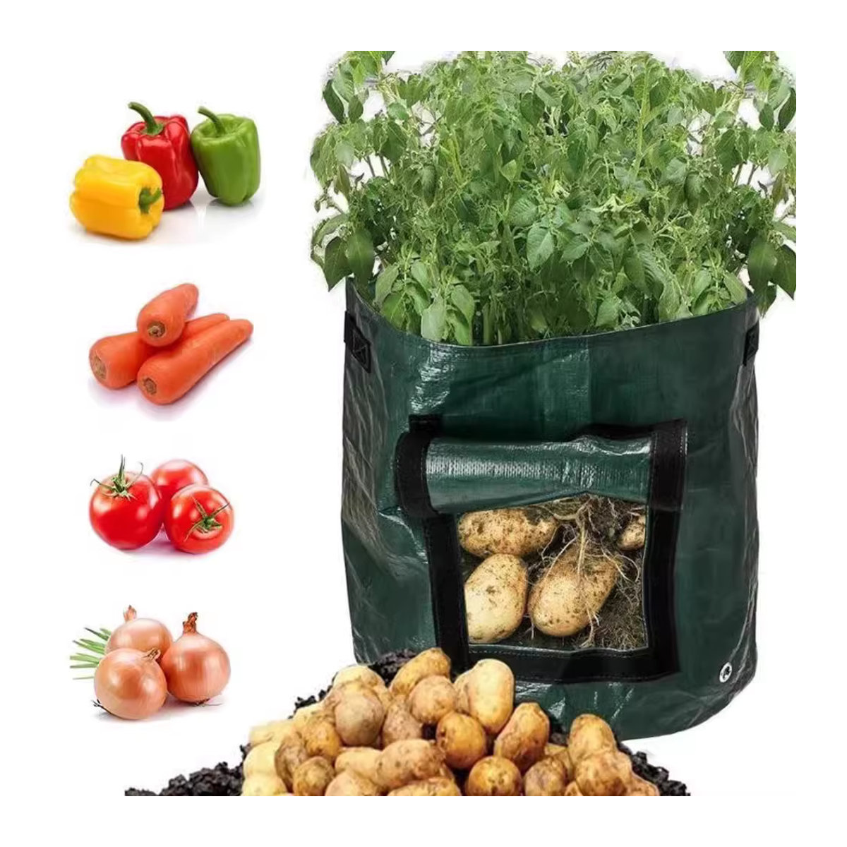 Meizhi Kartoffelpflanzsäcke, runde dunkelgrüne atmungsaktive Pflanzentaschen für Gartenbau und Setzlinge - Bild 2