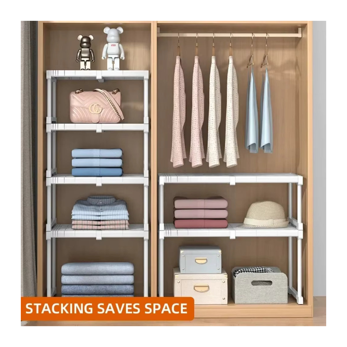 Meltset Kleiderschrank Organizer Weiß – Stapelbare und verstellbare Regale zur Schrankorganisation - Bild 2