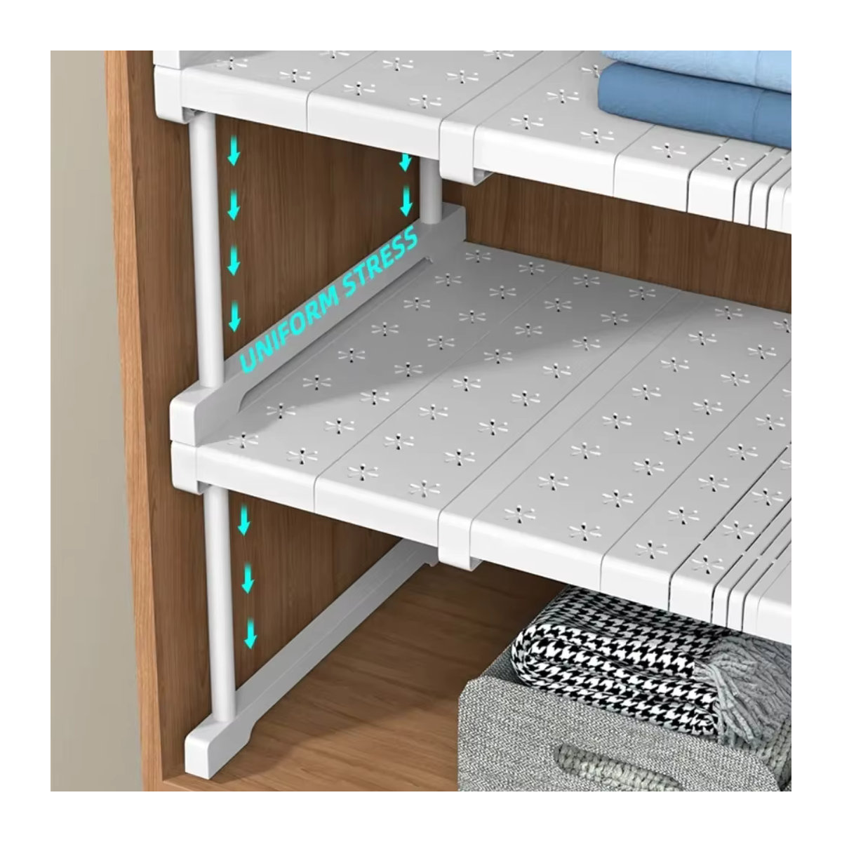 Meltset Kleiderschrank Organizer Weiß – Stapelbare und verstellbare Regale zur Schrankorganisation - Bild 5