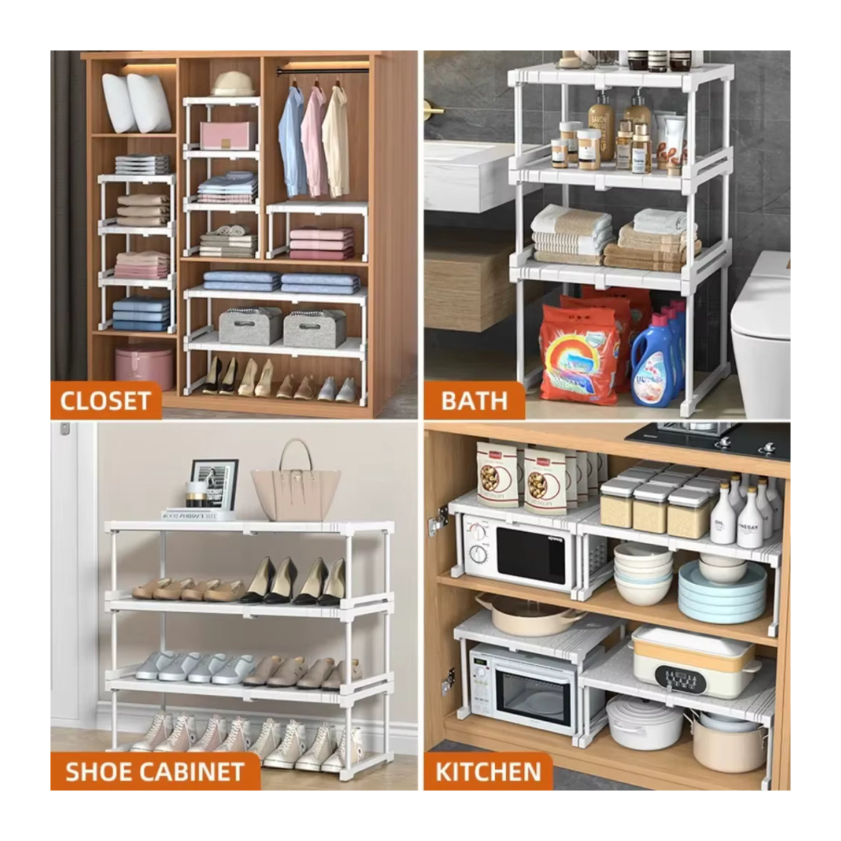 Meltset Kleiderschrank Organizer Weiß – Stapelbare und verstellbare Regale zur Schrankorganisation - Bild 6