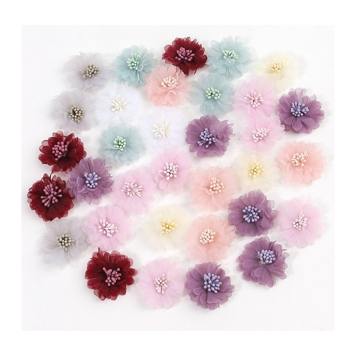 MENGHAO Chiffon-Garn künstliche Blumen in Gelb und Mehrfarbig für DIY-Handwerk und Hochzeitsdekoration, Durchmesser: 4 cm - Bild 1