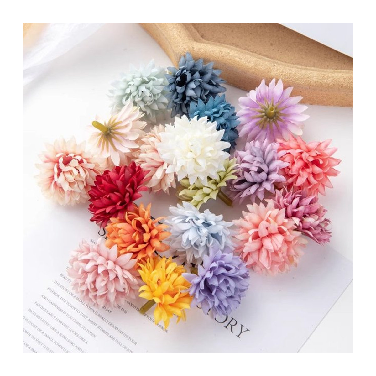 MENGHAO Kunstblumen Dahlia aus Textil in Weiß und Mehrfarbig für DIY-Handwerk und Hochzeitsdekoration, 4 cm - Bild 1
