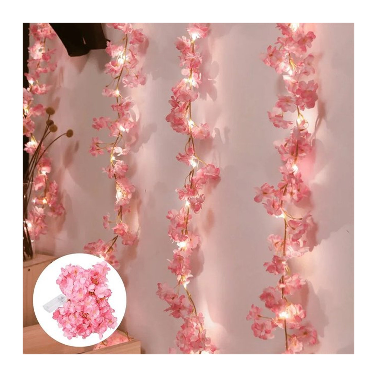 MENGHAO Künstliche Kirschblüten LED-Lichterkette Rosa, 180 cm Hängende Blumenrebe für Dekoration und Hochzeiten - Bild 1