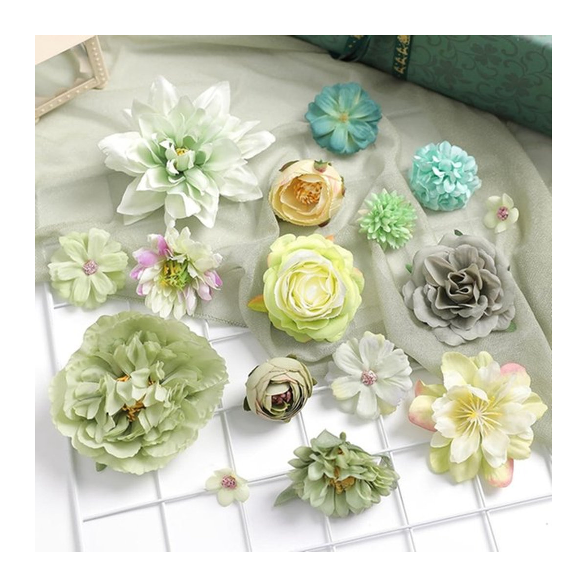 MENGHAO Künstliche Rose in Grün aus Textil für deine Dekoration bei Hochzeiten oder DIY-Projekten - Bild 1