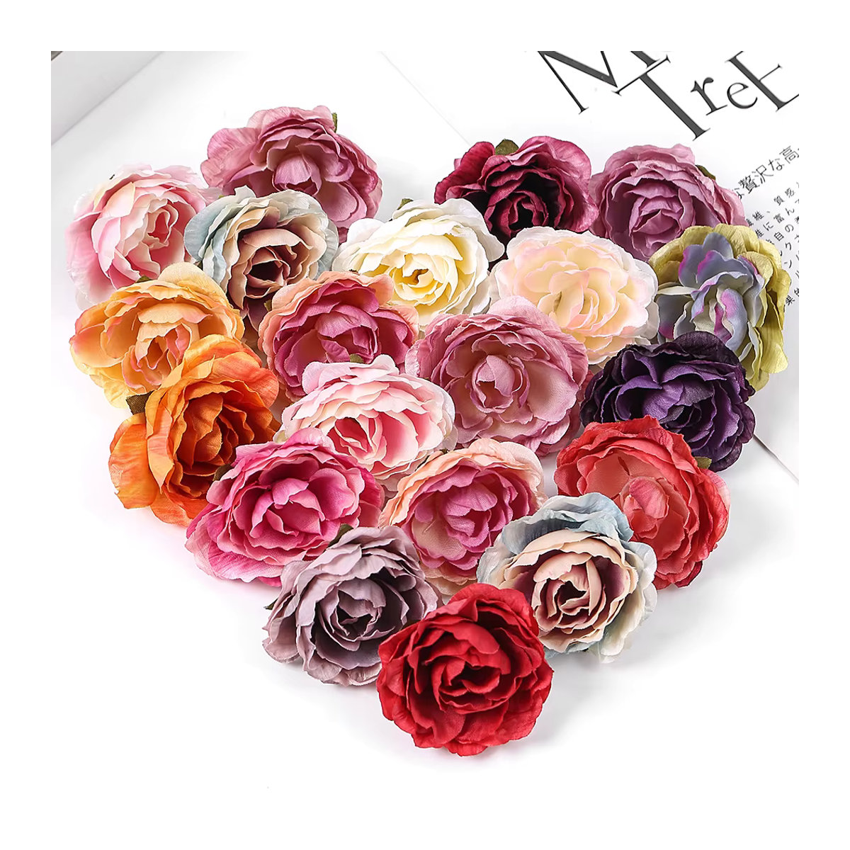 MENGHAO Künstliche Rosen aus Textil für Home Decor und Hochzeitsdekoration, 5er Set, Durchmesser: 5 cm, Farben: Rosa, Lila und Mehrfarbig - Bild 2