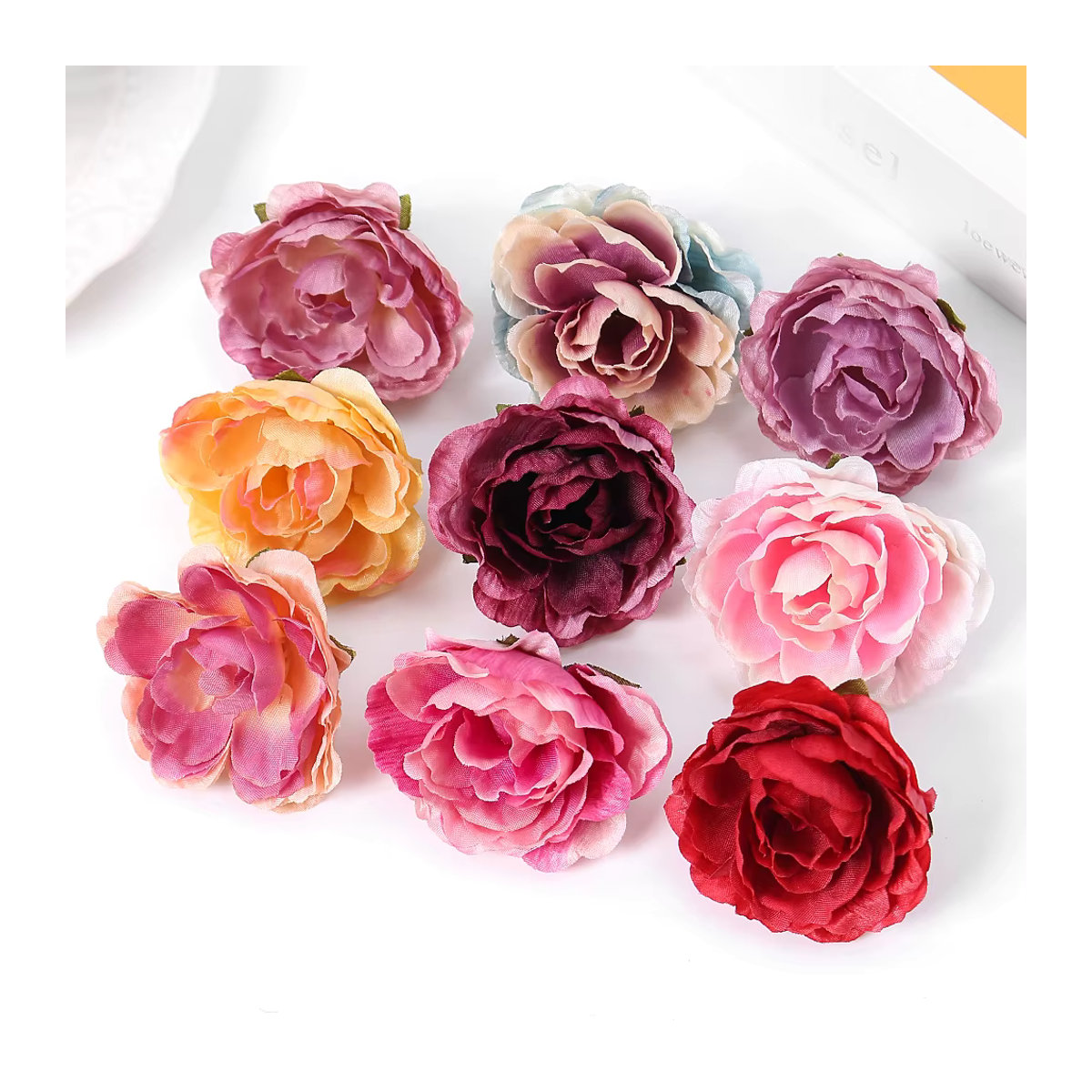 MENGHAO Künstliche Rosen aus Textil für Home Decor und Hochzeitsdekoration, 5er Set, Durchmesser: 5 cm, Farben: Rosa, Lila und Mehrfarbig - Bild 4