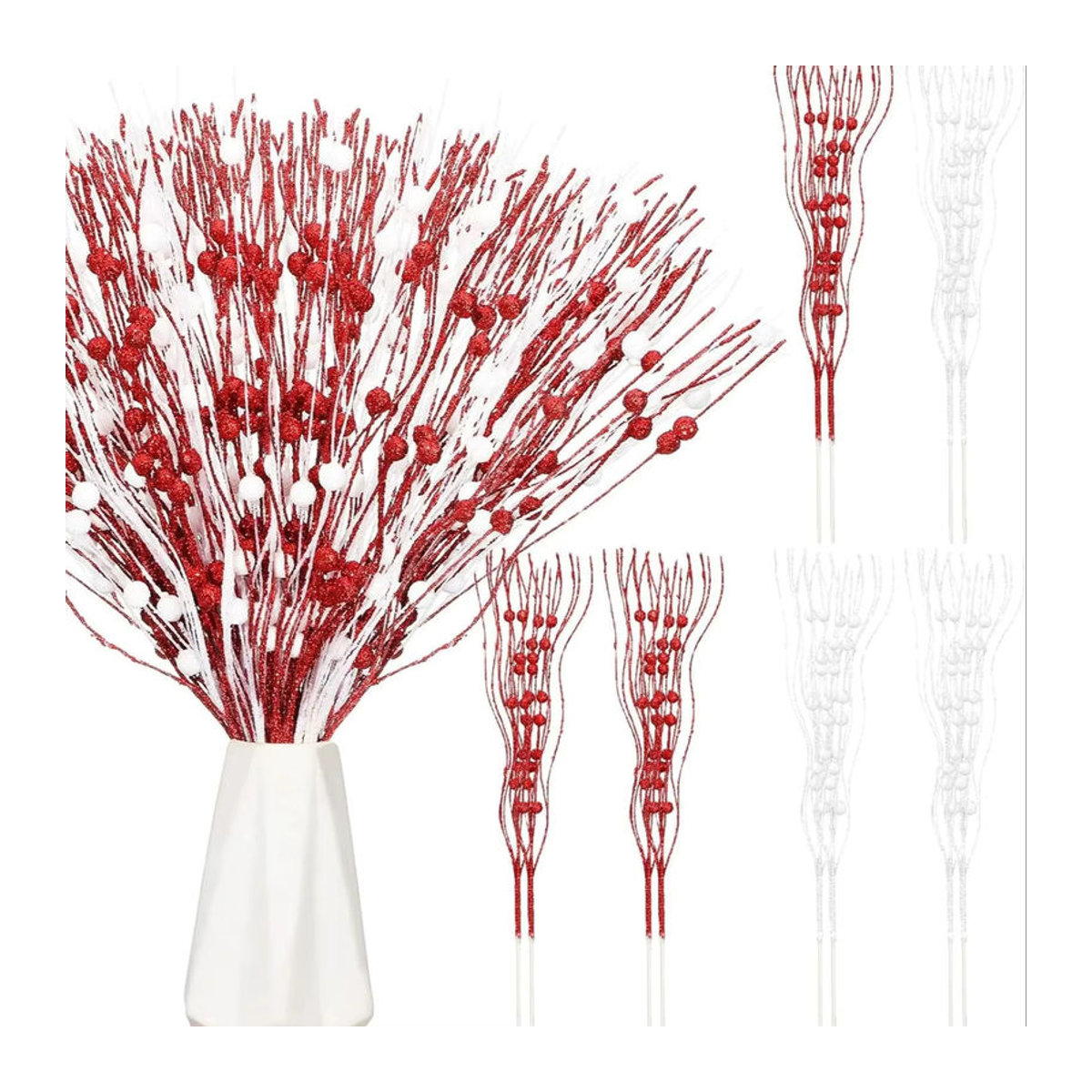 MENGHAO Weihnachtsdekoration Set aus 3 Stück künstliche Beerenzweige in Rot und Gold als Hängeornament für Weihnachtsbaum und Kranz - Bild 5