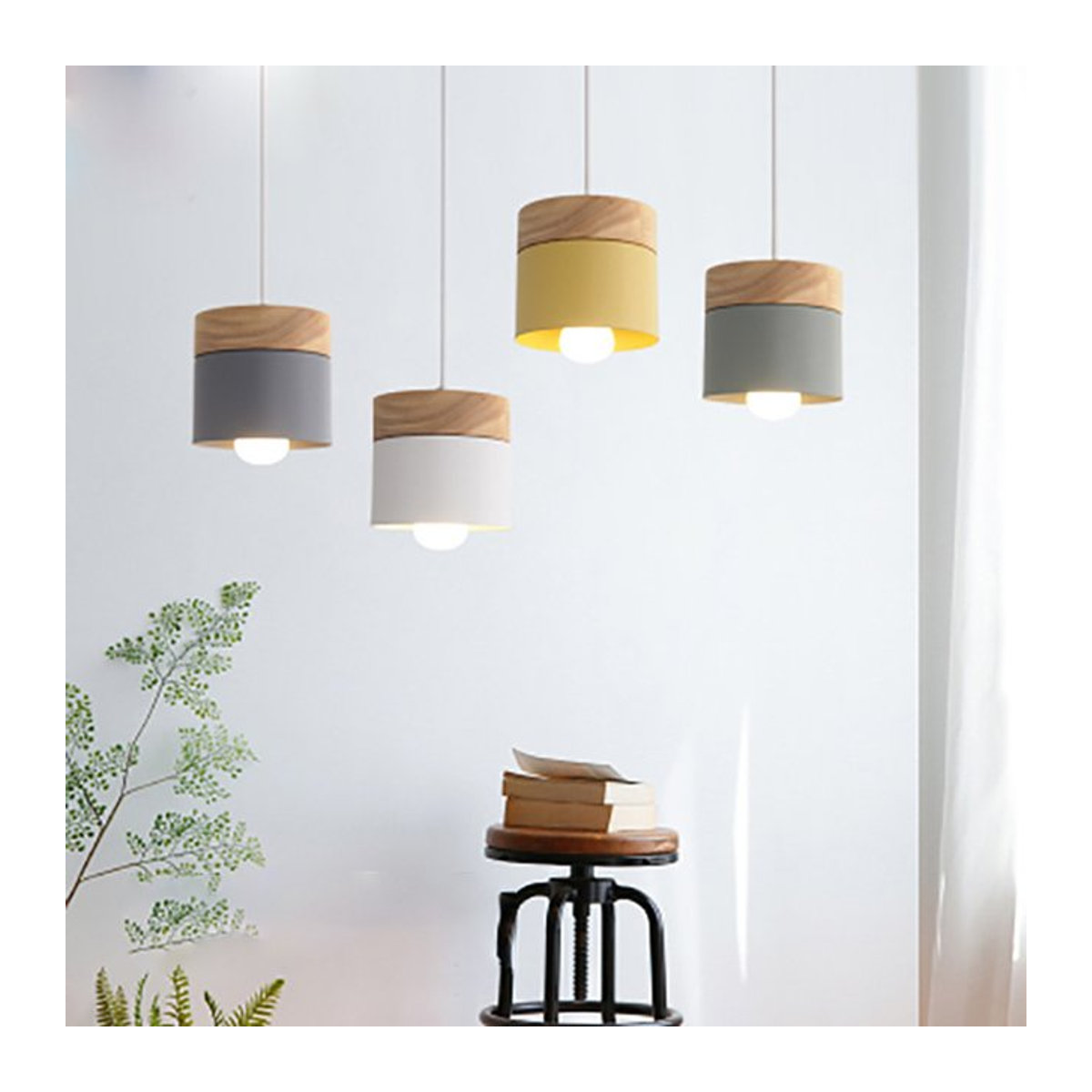 MengJay Pendelleuchte im modernen Industrie-Design mit Holz-Elementen in Schwarz - Bild 1