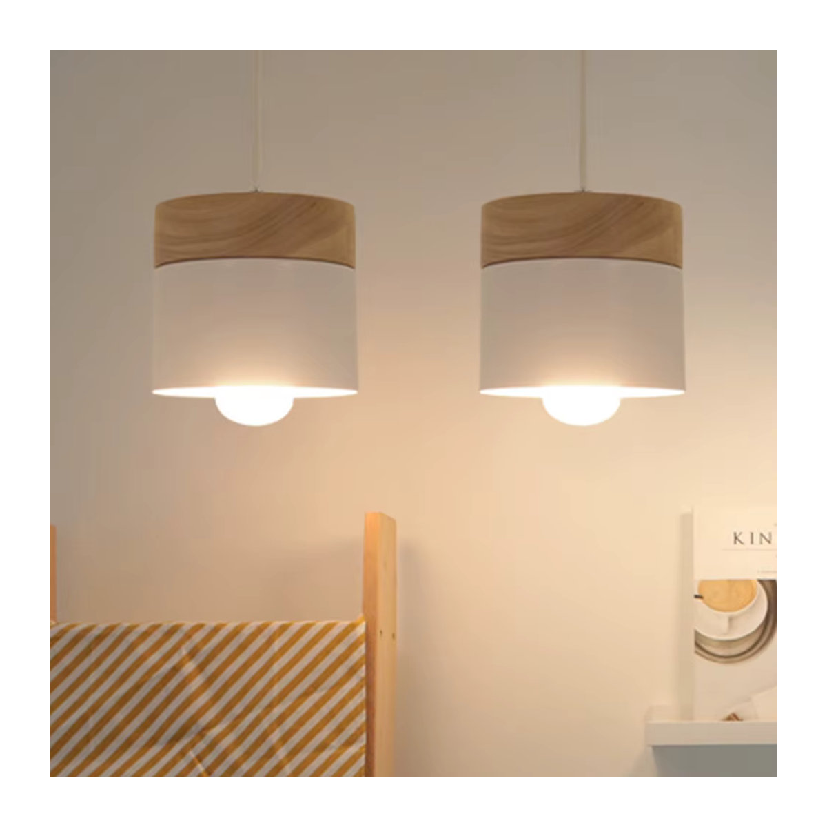 MengJay Pendelleuchte im modernen Industrie-Design mit Holz-Elementen in Schwarz - Bild 2