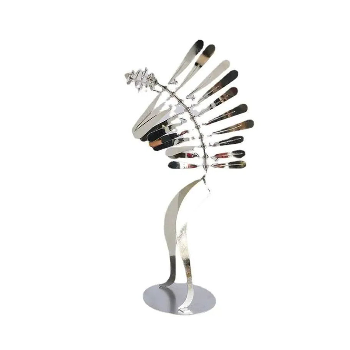 Menschenförmliche Windmühle aus Metall als rotierende Windskulptur für Garten und Rasen in Rot und Silber - Bild 4