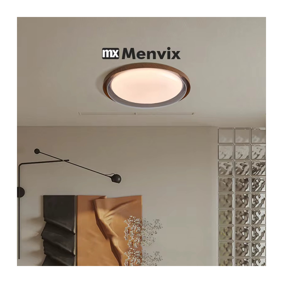 Menvix LED-Deckenleuchte in Holzoptik, runder Kronleuchter im skandinavischen Design, dimmbar, Braun - Bild 3