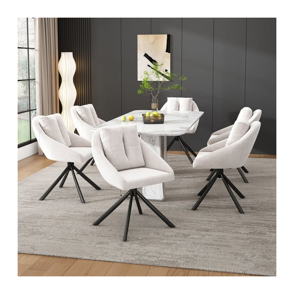 Merax Moderner Esszimmerstuhl aus Samt in Beige drehbar und ergonomisch - Bild 1