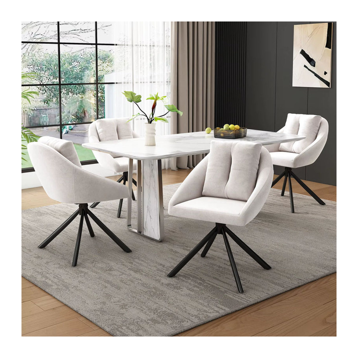 Merax Moderner Esszimmerstuhl aus Samt in Beige drehbar und ergonomisch - Bild 2