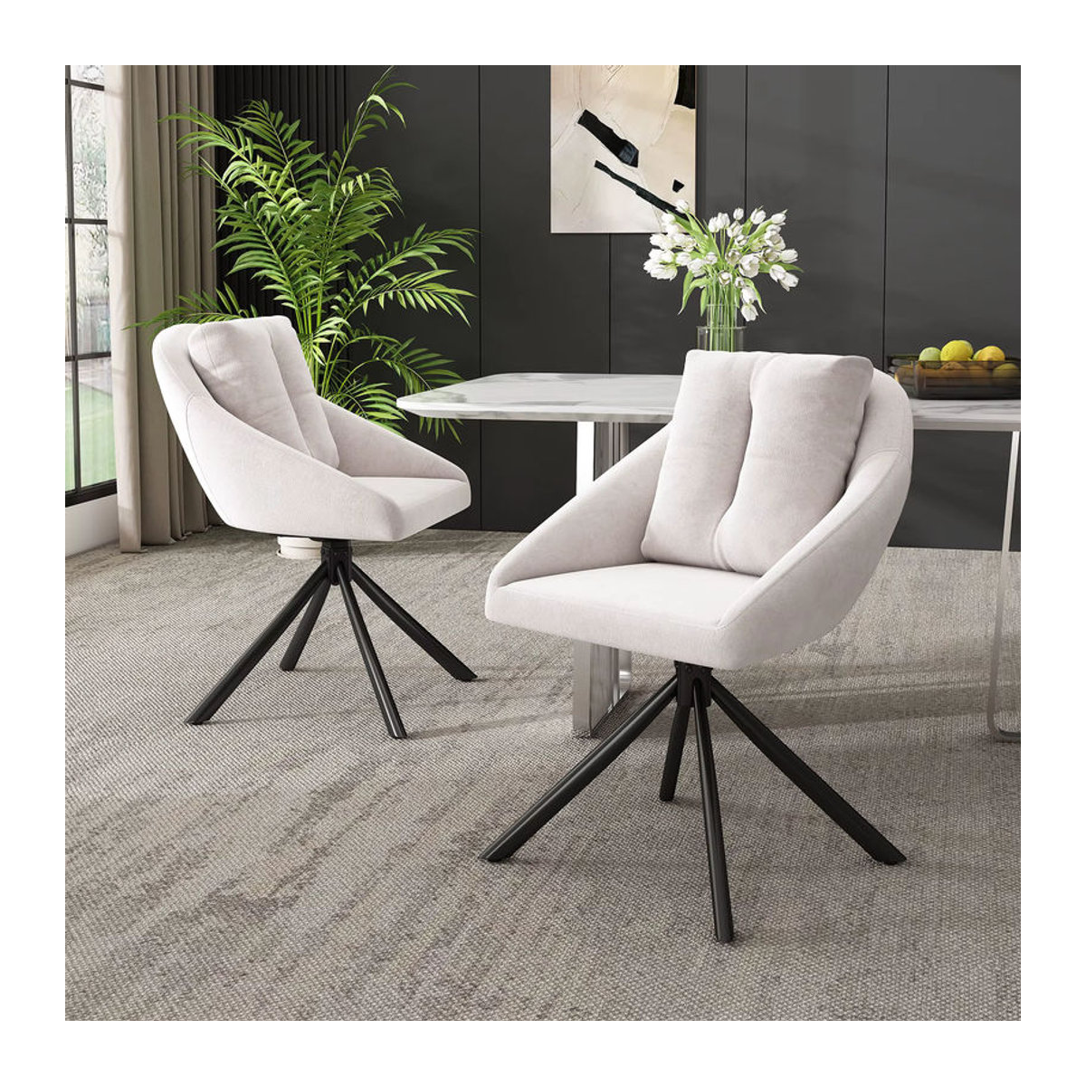 Merax Moderner Esszimmerstuhl aus Samt in Beige drehbar und ergonomisch - Bild 3
