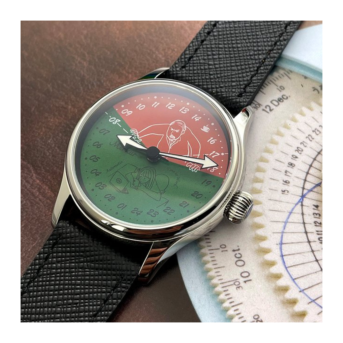 Merkur Mechanische Automatische Herrenuhr mit Kuh und Pferd Motiv, Mehrfarbig, Metall, Rund, Durchmesser: 42 mm - Bild 1