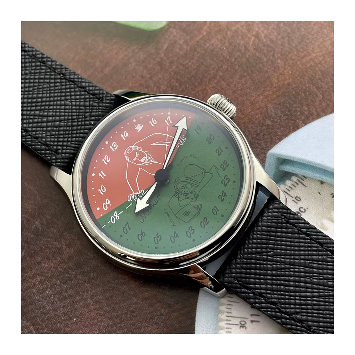 Merkur Mechanische Automatische Herrenuhr mit Kuh und Pferd Motiv, Mehrfarbig, Metall, Rund, Durchmesser: 42 mm - Bild 2