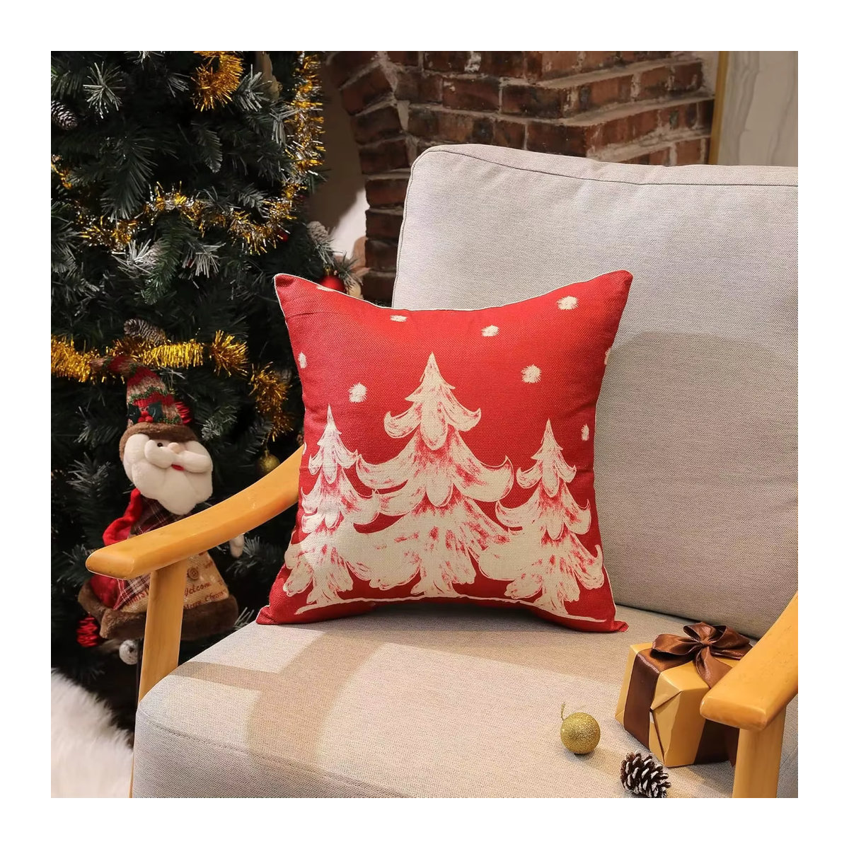 Merry Tree Kissenbezüge Rot mit Schneeflockenmuster für deine Weihnachtsdekoration - Bild 3
