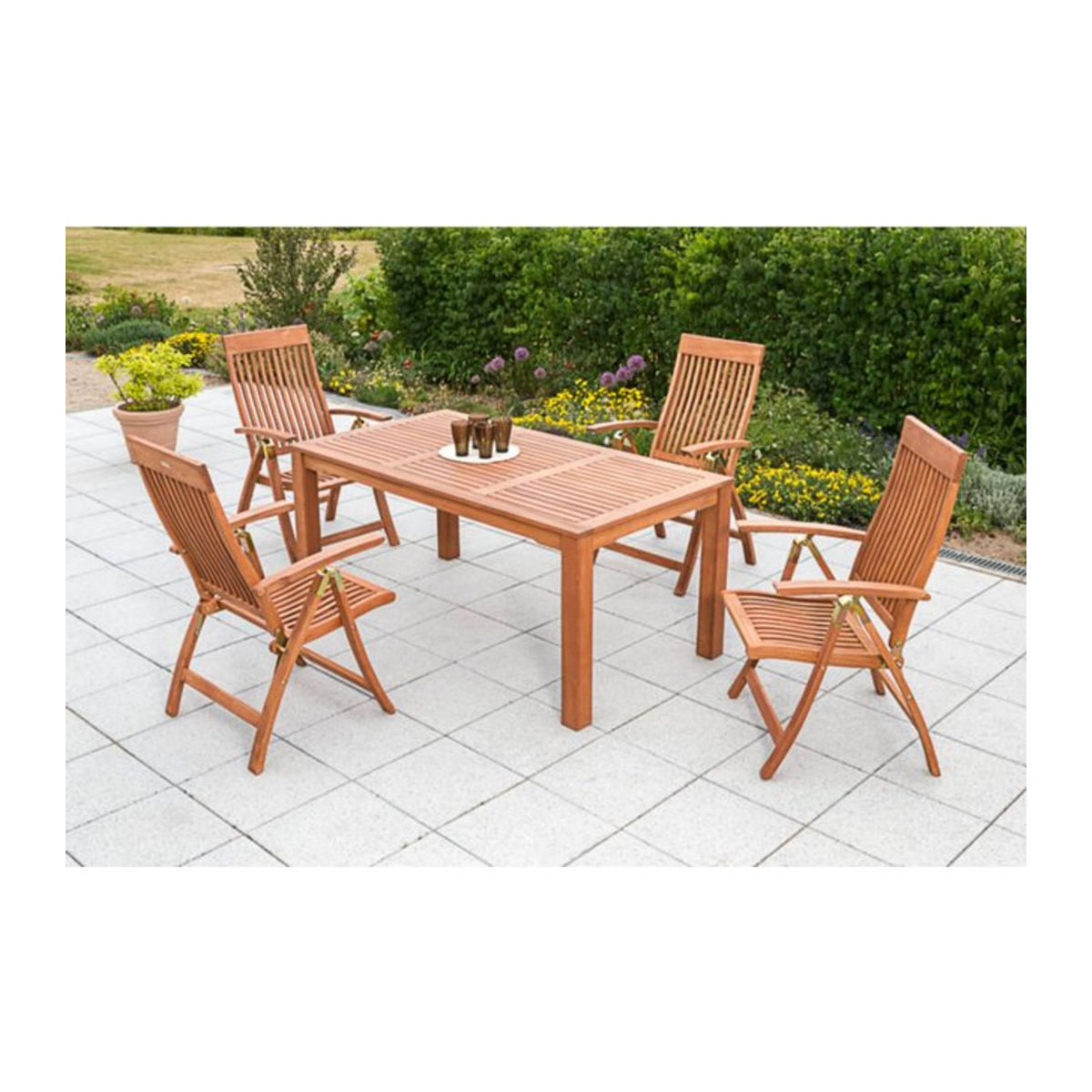Merxx Essgruppe Comodoro 9-teilig aus Eukalyptus Holz in Natur mit Auszugstisch B: 150 cm, T: 150 cm, H: 100/150 cm - Bild 1