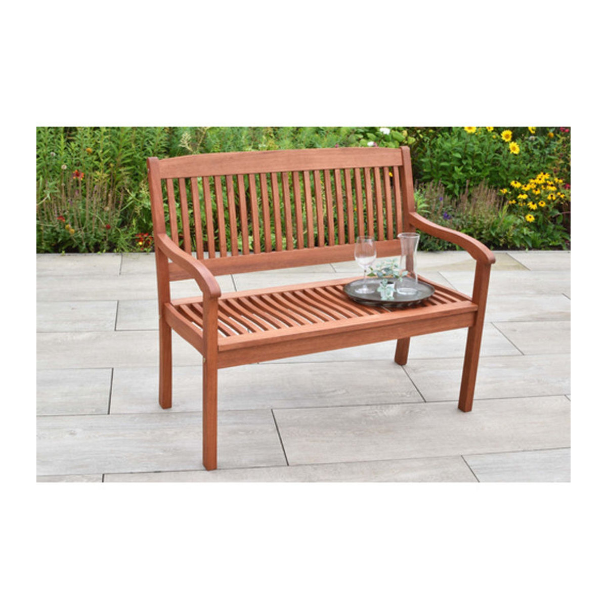 Merxx Gartenbank Maracaibo 2-Sitzer aus Eukalyptus-Holz in Braun, B/H/T: 107 x 91 x 63,5 cm - Bild 3