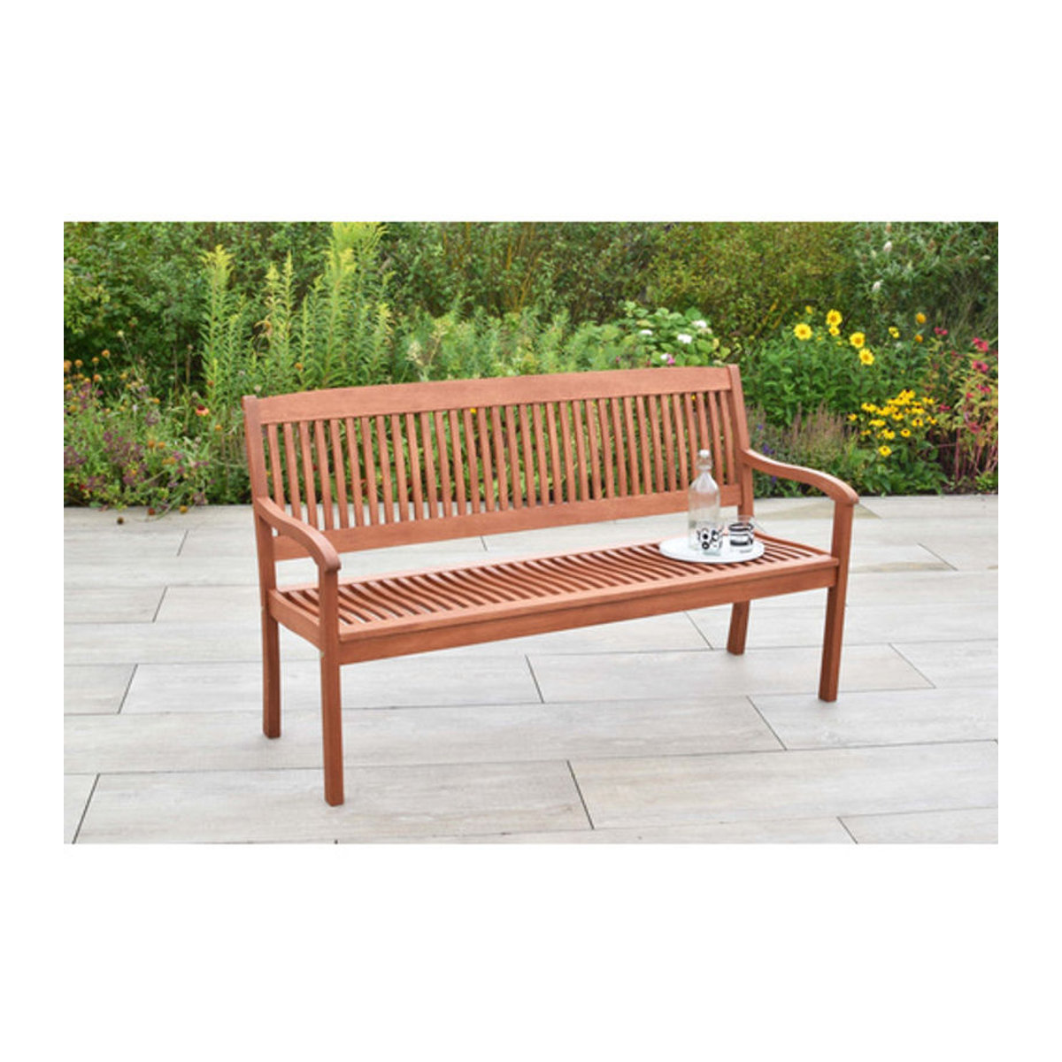 Merxx Gartenbank Maracaibo 3-Sitzer aus Eukalyptus-Holz in Braun, B/H/T: 157 x 91 x 63,5 cm - Bild 2