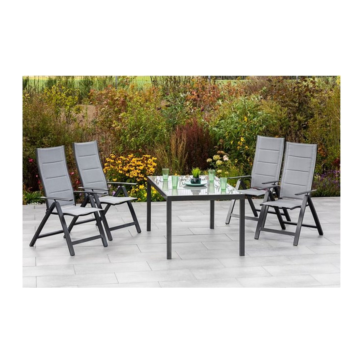Merxx Gartenmöbel-Set Florenz 5-teilig in Grau/Anthrazit mit modernem Tisch und 4 Sitzplätzen - Bild 1