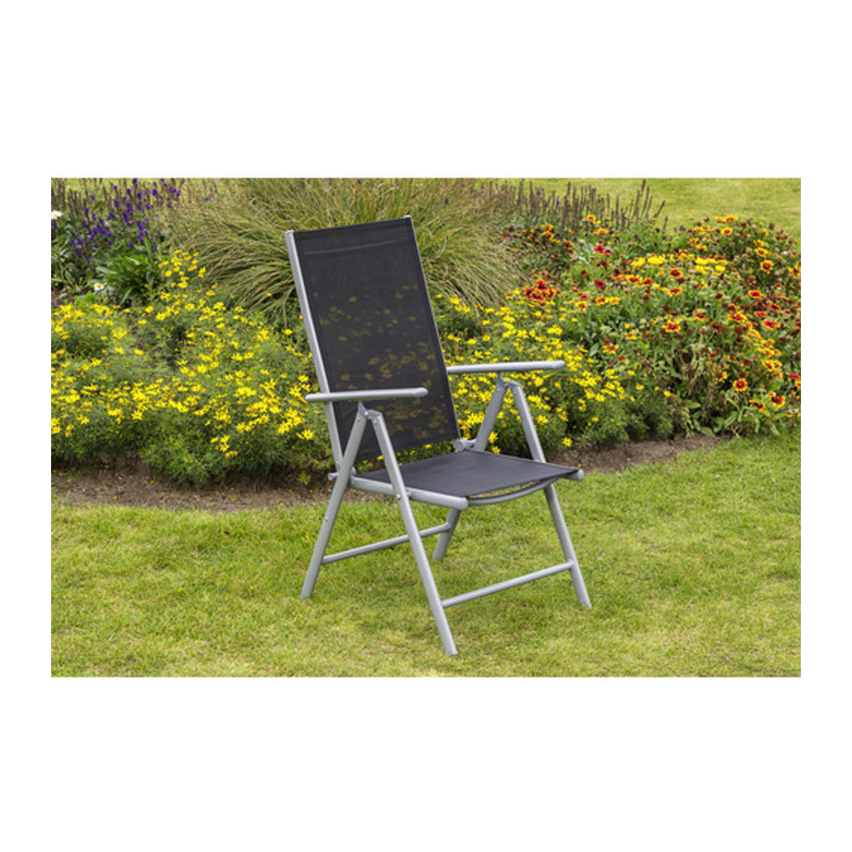 Merxx Klappsessel Amalfi Gartensessel aus Aluminium und Stoff in Schwarz oder Silber - Bild 3