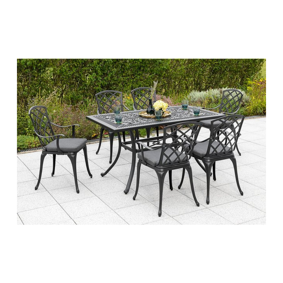 Merxx Rhodos Essgruppe 13-teiliges Set in Anthrazit mit Metalltisch B: 140 cm, T: 80 cm - Bild 1