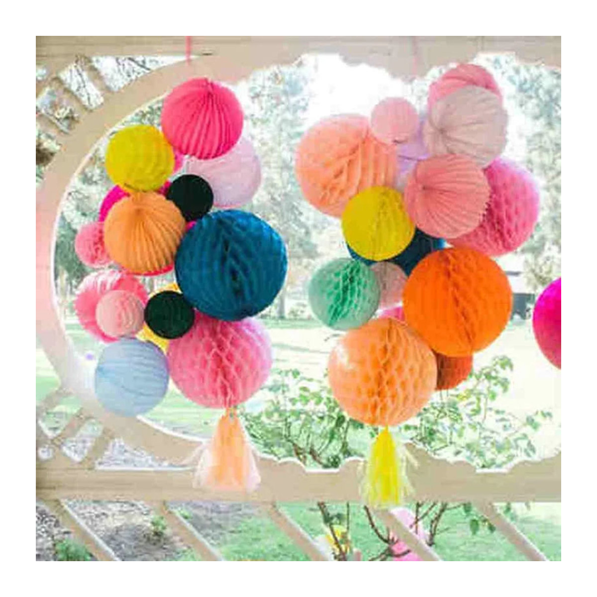 Merylover Bunte Seidenpapier-Wabenkugeln in Grün und Mehrfarben, Durchmesser: 30 cm, Dekoration für Geburtstag, Hochzeit und Babyparty - Bild 1