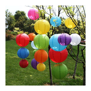 Merylover Papier-Hängelaterne rund in Weiß, Orange oder Mehrfarbig, Durchmesser: 40 cm, Geometrische Lampion-Dekoration für Hochzeit, Geburtstag und Weihnachten