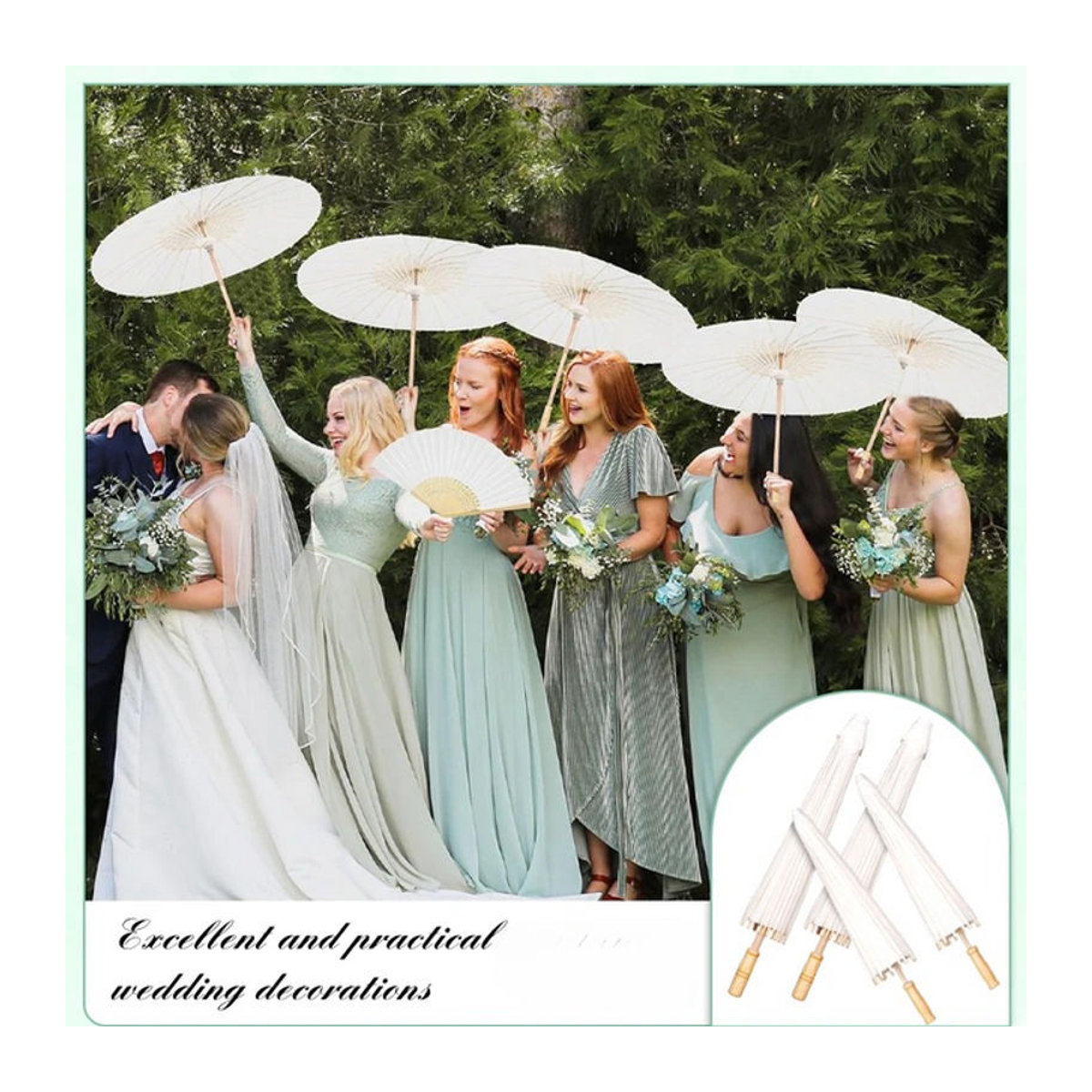 Merylover Rustikaler Chinesischer Papier Sonnenschirm in Weiß als Dekoration für Hochzeit und Baby Shower - Bild 1