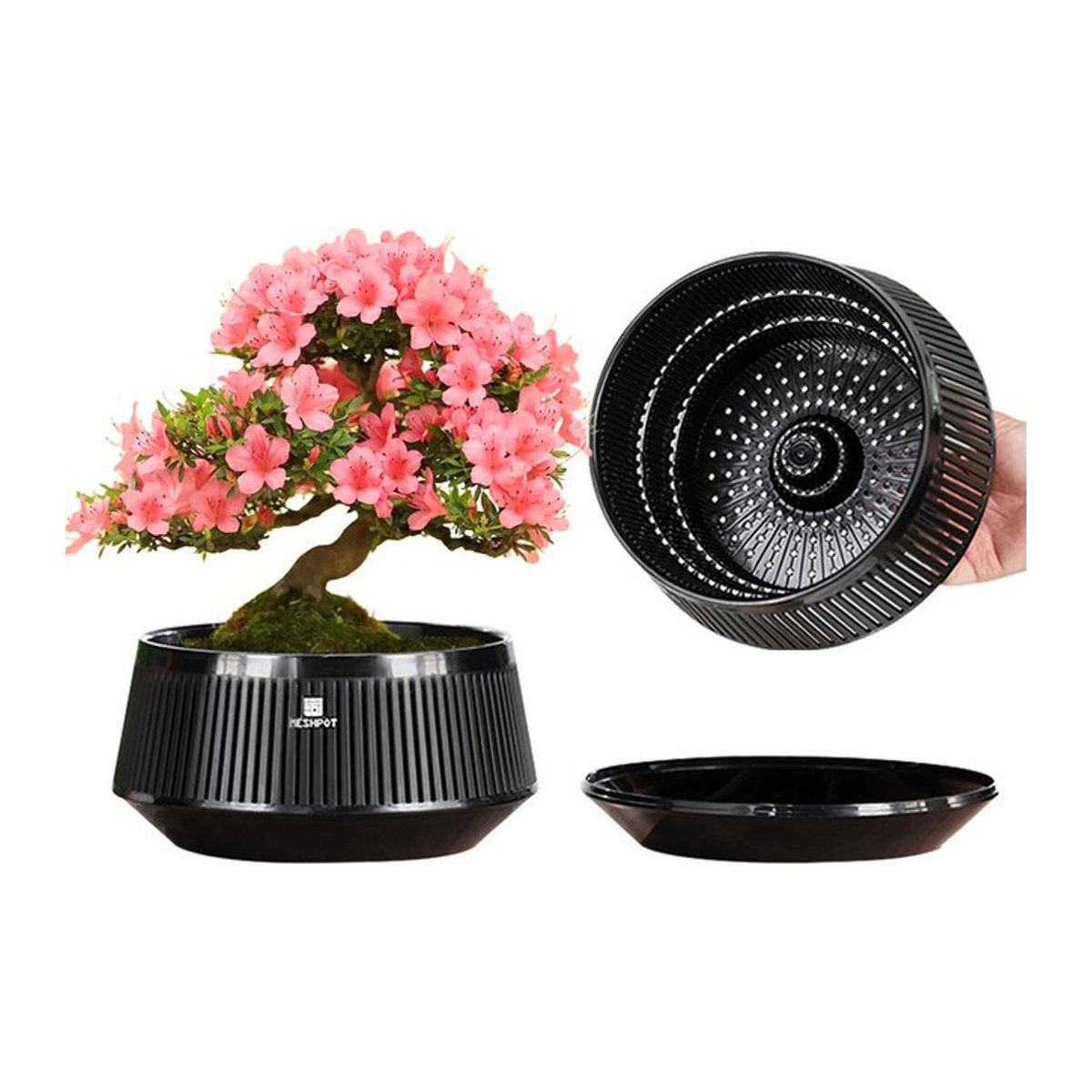 Meshpot Bonsai-Topf aus Kunststoff mit Drainagebehälter und Luftbeschneidung, Schwarz - Bild 1